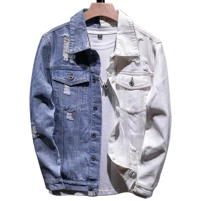 

New Design Two Tone Jean Jacket Big Boys Fall Denim Clothing 2020 Men's Slim Fit Jean Coat