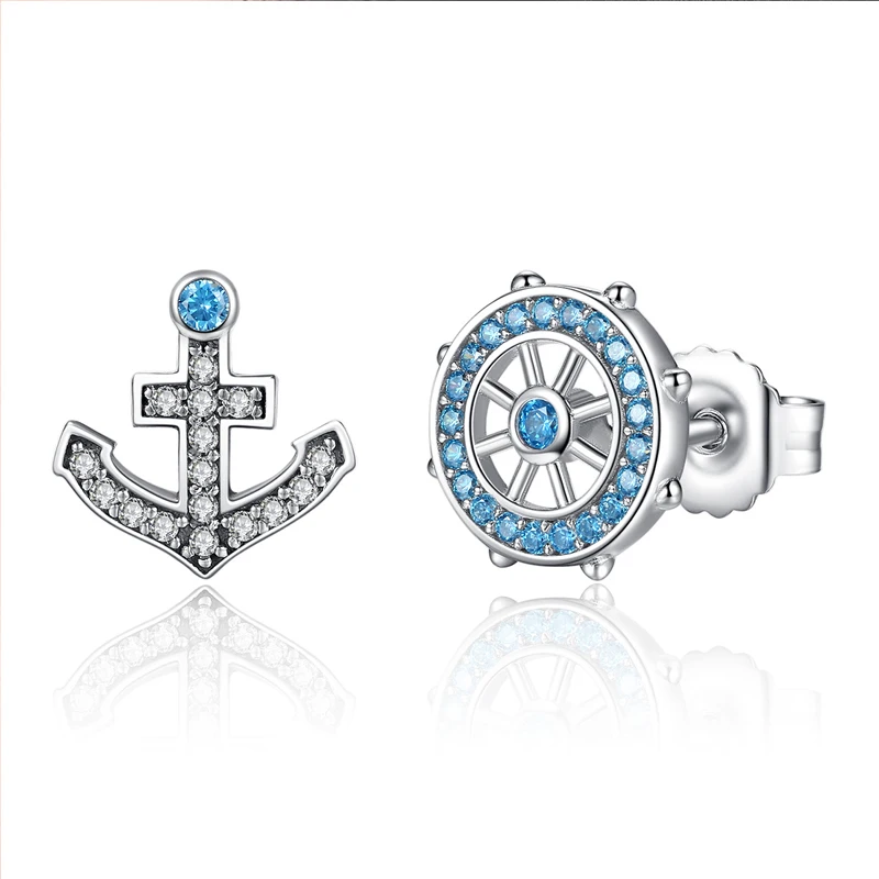 

Women Sterling Silver Earrings Blue Anchor-shaped Zircon Sterling Silver Pierced Earrings 925 Sterling Silver Earring Jewelry