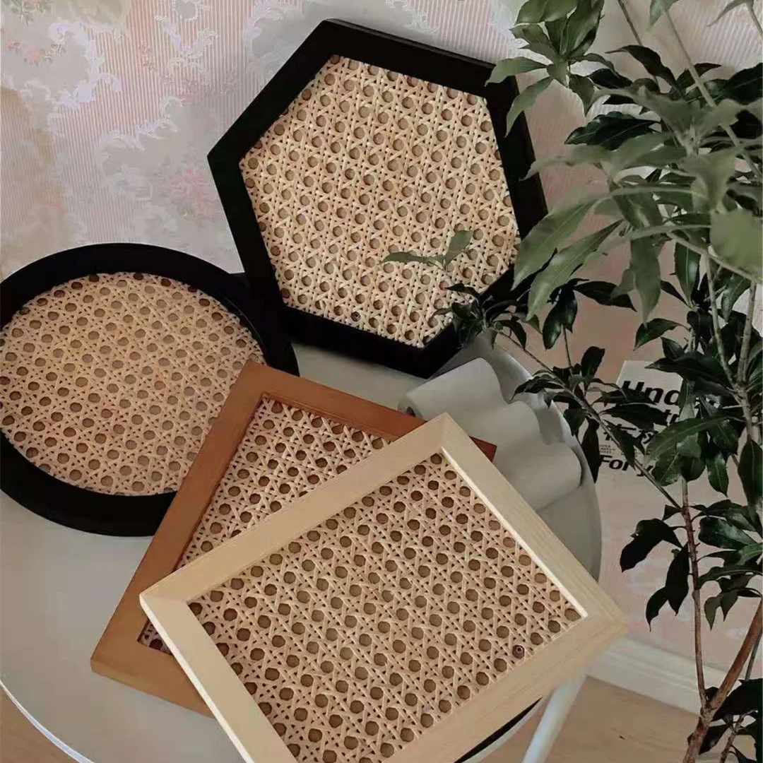 

Dropship hand woven UAE popular rectangle round hexagon black jewelry key storage wood rattan trays