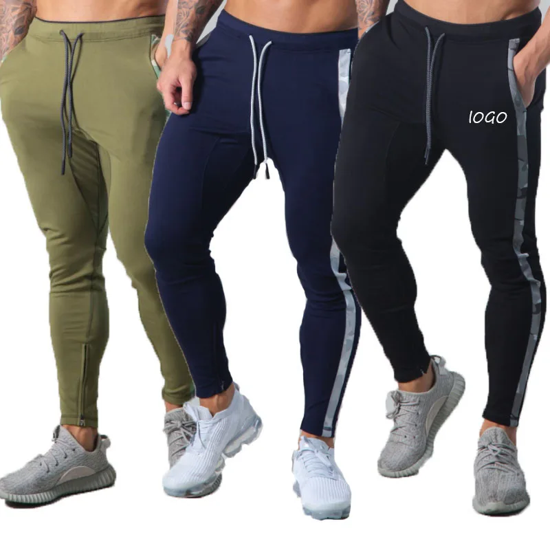 

Fashion Running Solid Color Fitness Trousers Camouflage Stripe Stitching Casual Slim Sports Feet Pants, As picture