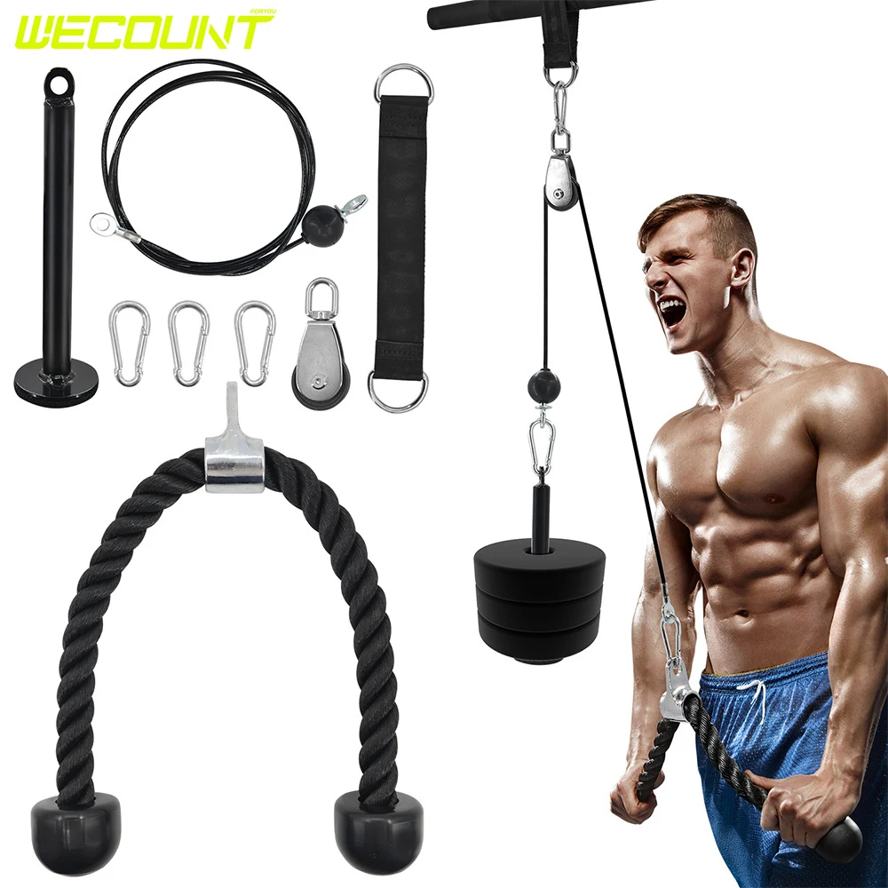 

Fitness equipment home gym high pull down tricep rope wire training equipment pulley with pulley accessories, Black and iron