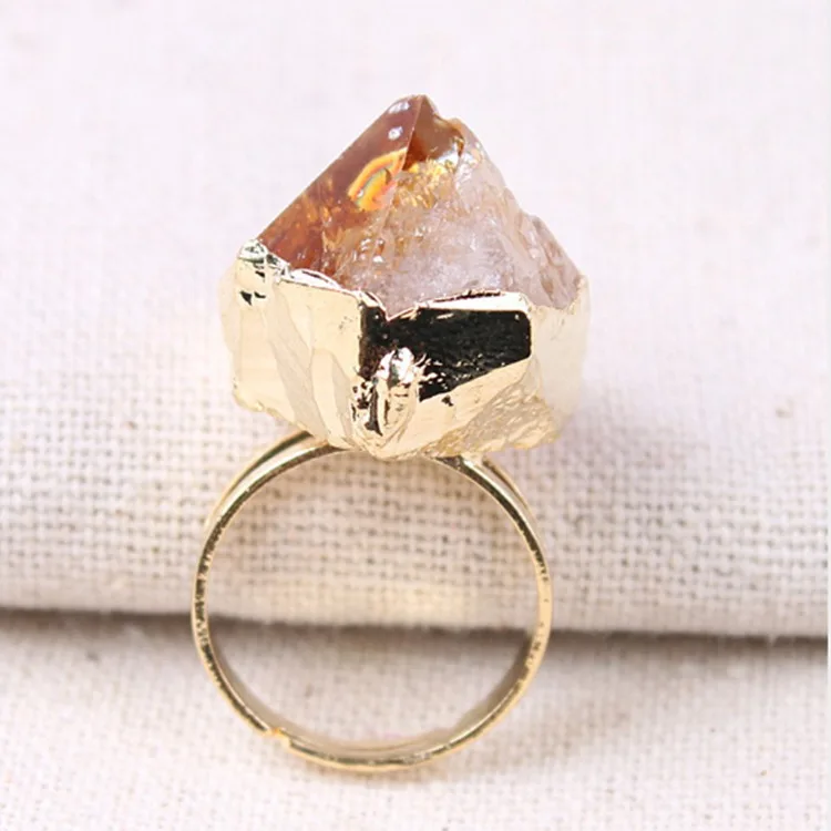 

Hot Selling fashion men and women natural quartz amethyst rose crystal finger ring gold