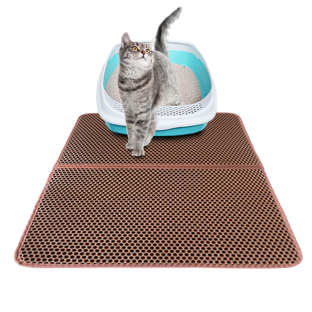 

New Design Wholesale Custom Coffee Double Layer Easy Clean Waterproof EVA Cat Litter Trap Mat with Two Sizes of M and L