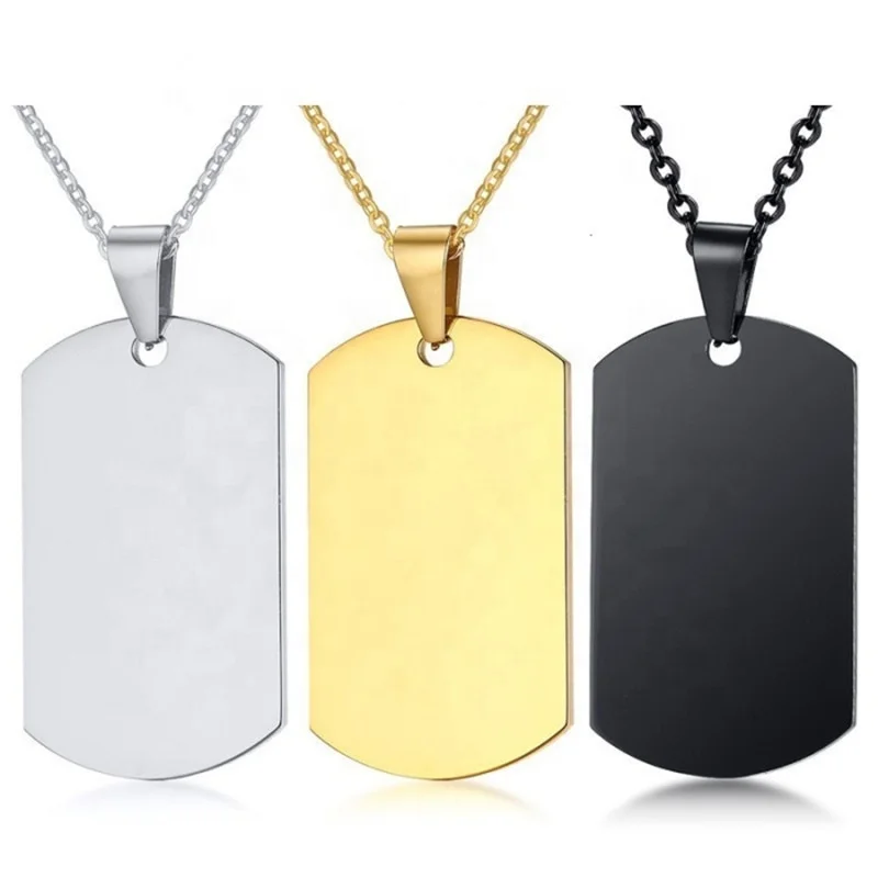 

Military Army Style Mirror Polish Custom ID Name Logo Engrave Silver Gold Black Plated Stainless Steel Dog Tag Necklace