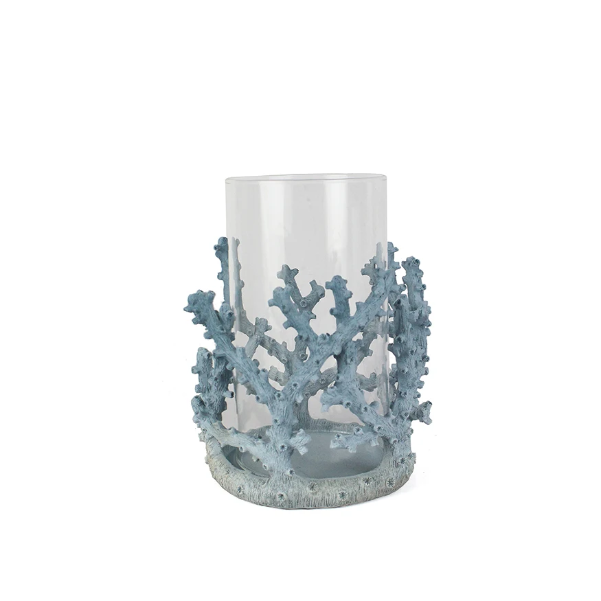 Wholesale candle holder resin  coral base with glass dome home decorative details