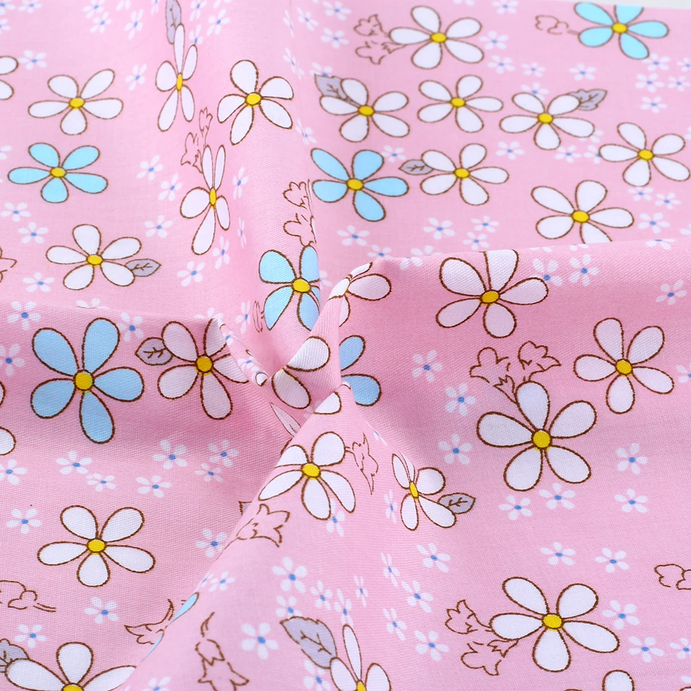 Pink Floral Printed Twill 100 Cotton Fabric For Baby Bedding Diy