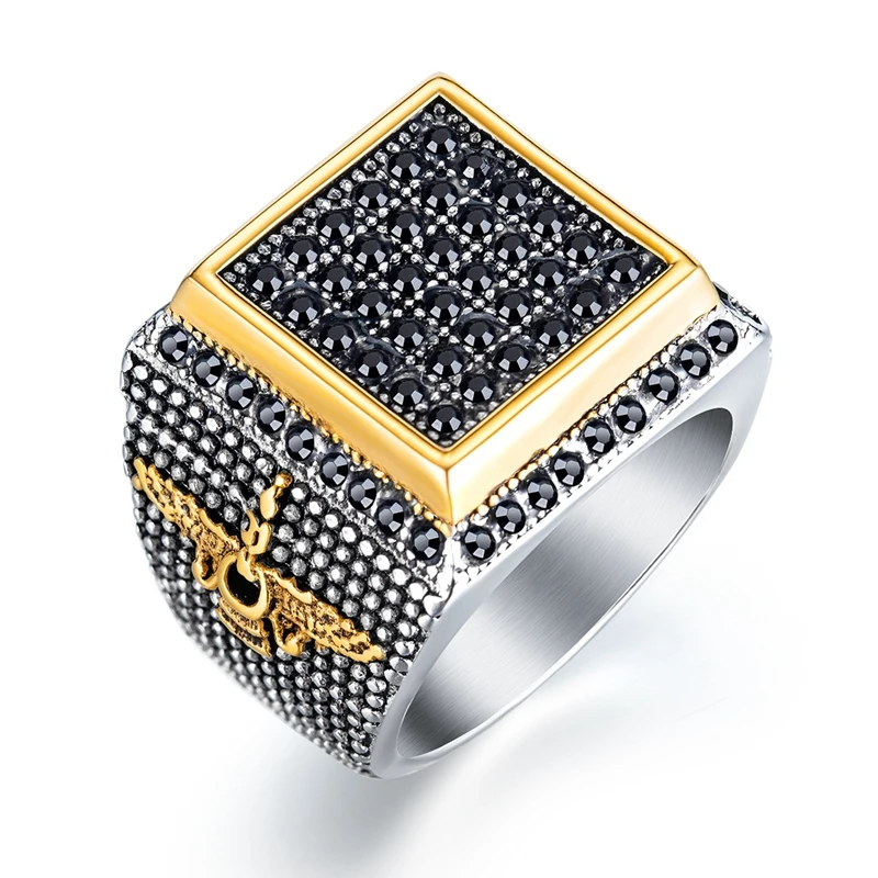 

Two Tones Gold Silver Color Cz Setting Fashion Luxury Jewelry Titanium Ring for Men