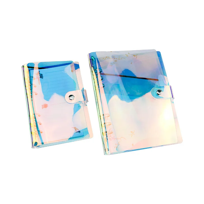 

Binder refillable a6 6 ring binder laser hologram mini clear loose leaf notebook a5 binder glitter cover with cash envelopes