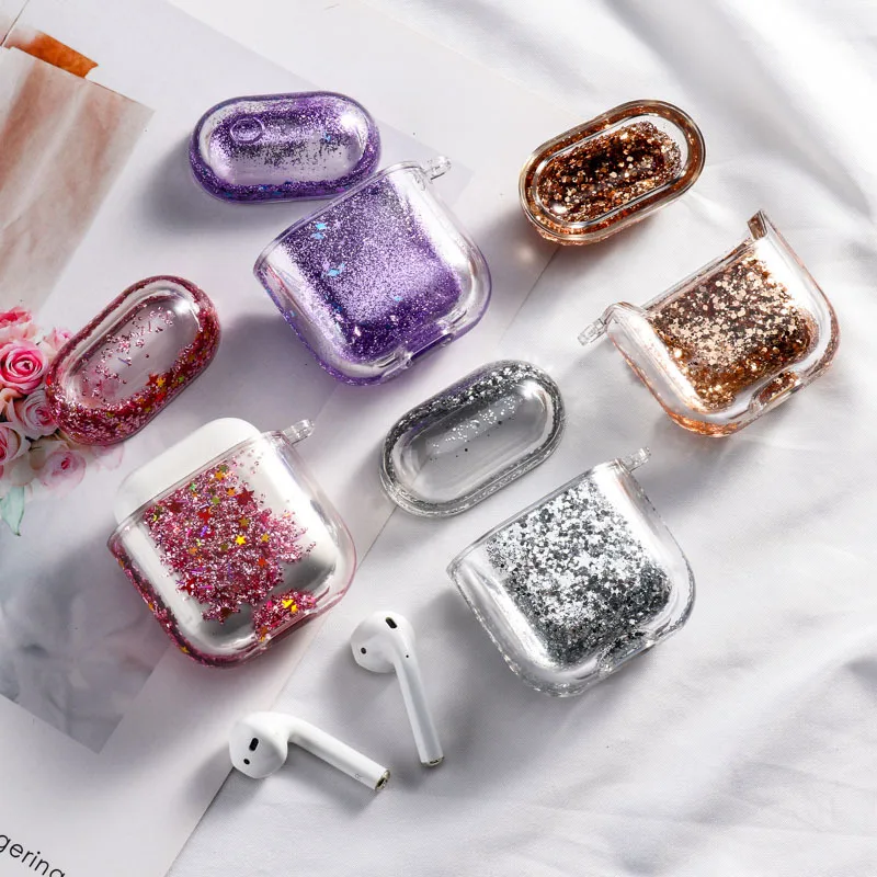 

Wholesale Girls Luxury Colorful Bling Quicksand Earphones Cases For Airpod 1&2 Pros, Clear