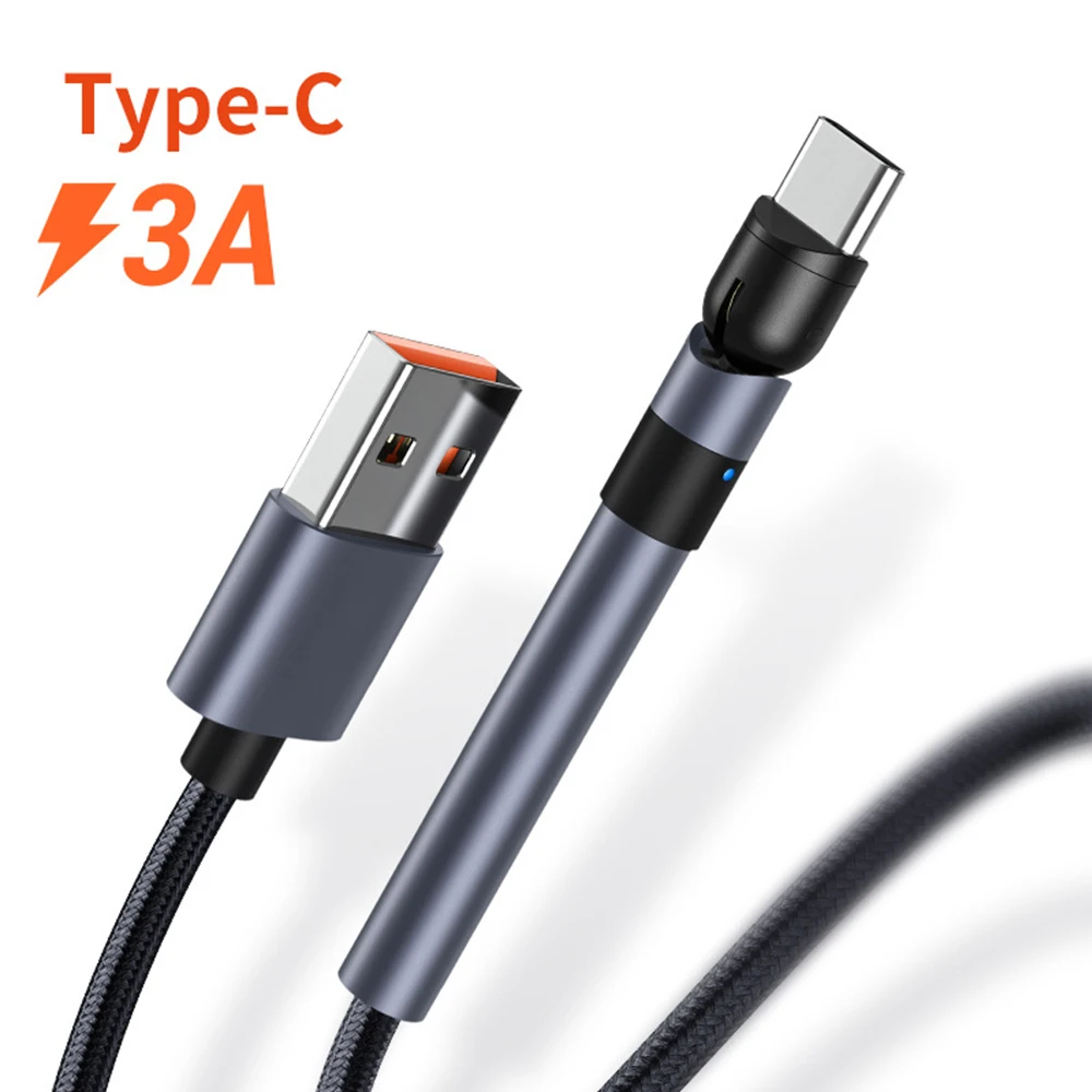 

Free Shipping 1 Sample OK FLOVEME 1M 2M 180 Rotation Type C Computer Cables 3A Fast USB Cable For iPhone, Balck