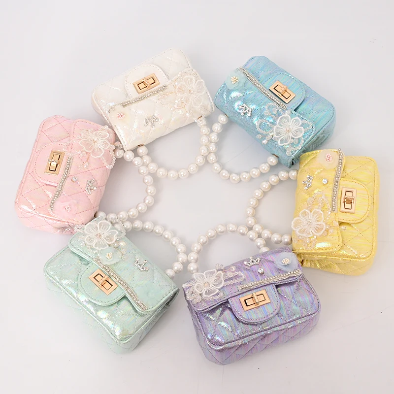 

Glossy Ladies Shoulder Bag Pure Color Diamond Portable Women's Pearl Wallet, 6colors