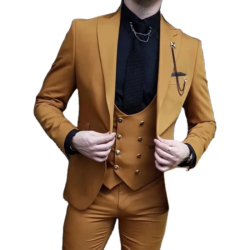 

Latest Design Men Suits Costume Homme Marriage Slim Fit Blazer Tuxedos Groom Wedding Terno Masculino 3 Pcs Jacket+Pant+Vest, Same as picture/custom made