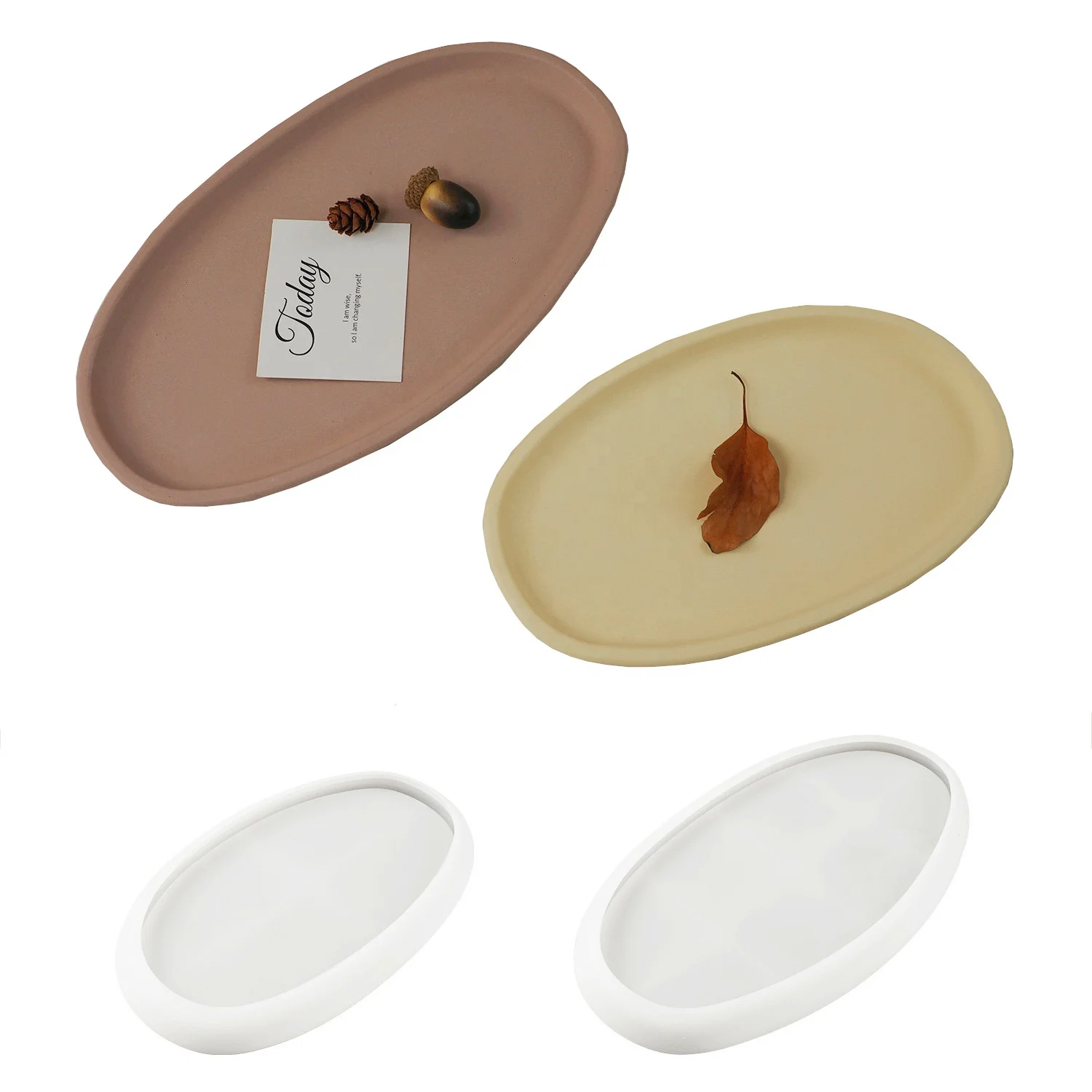 

CARATTE Custom Concrete Cement Tray Silicone Mould Oval Dish Trinket Tray Mold for Cement Plaster Resin