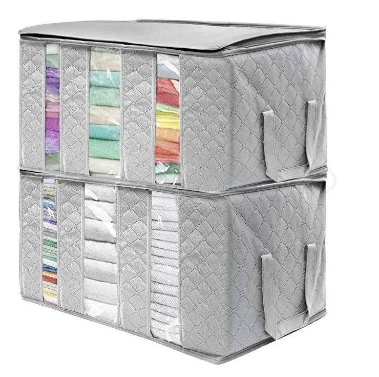 

Fabric Blanket Dress Storage Bag Cloth With Double Zippers, Gray,blue