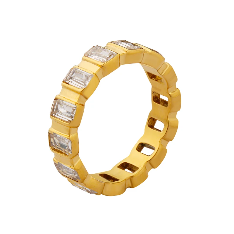 

China Manufacturer Customized full diamond zirconia stainless steel 18k gold plated rings