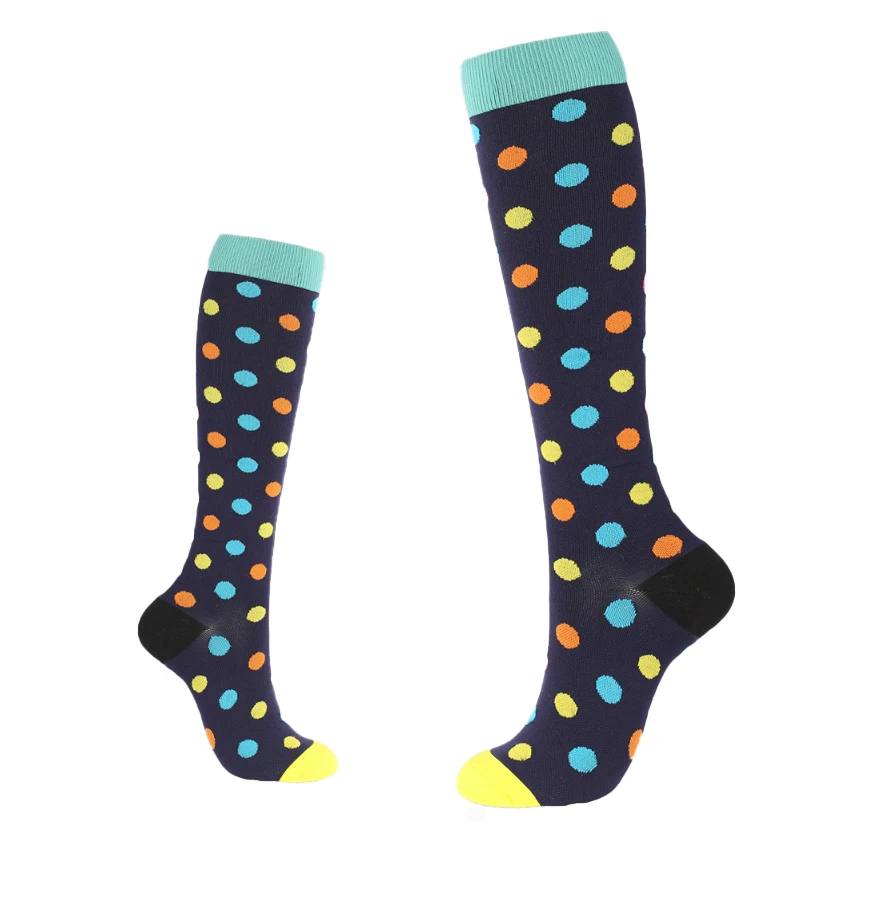 

Sports Running Women Men Colorful Protection Nurse Therapy Fatigue Relief Compression Stockings Knee High Football Socks, Black bow, grey dots, grey heart, navy dots, navy heart etc.
