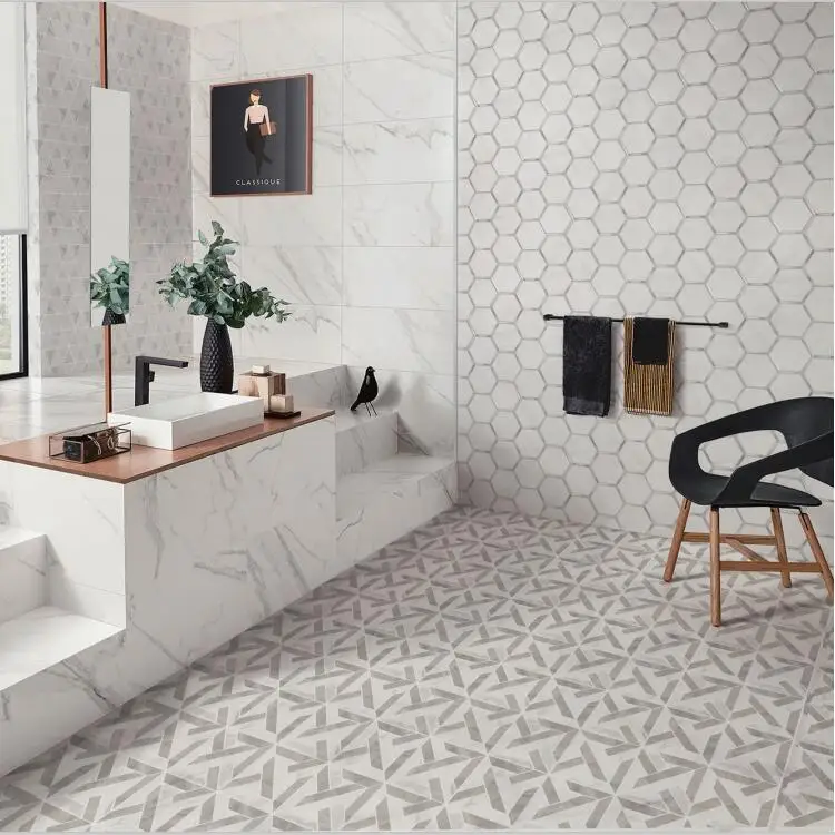 Hot selling CARARRA WHITE PORCELAIN MOSAIC tile for bathroom and kitchen Foshan China
