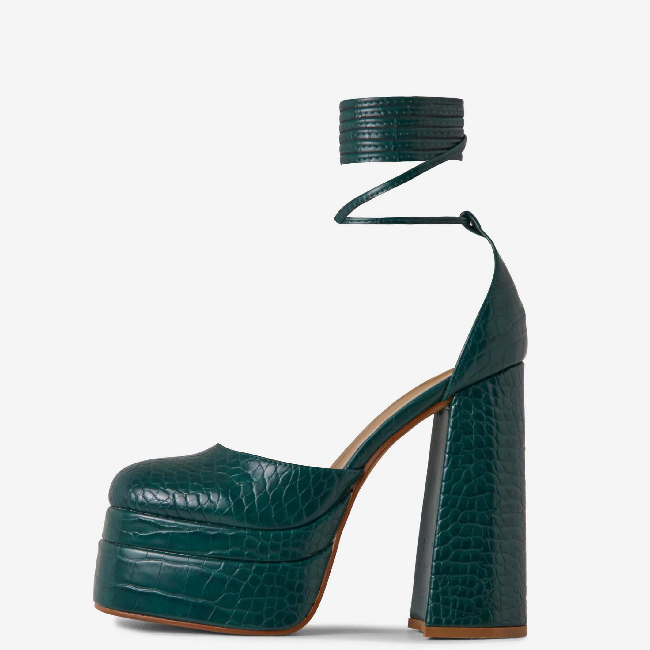 

Fashion Crocodile Pattern Platform High Block Heel Sandals For Women Shoes Heels Ankle Strap Sandals For Ladies, Green