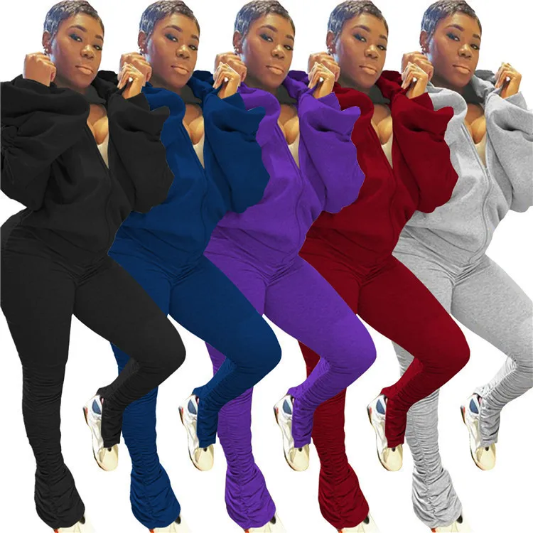 

Tracksuits women sexy two piece set long sleeve off shoulder flare joggers bell bottom stacked pants suits