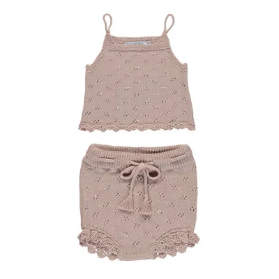 

2021 baby cotton sets hollow sling knitted sling + shorts 2-piece sets