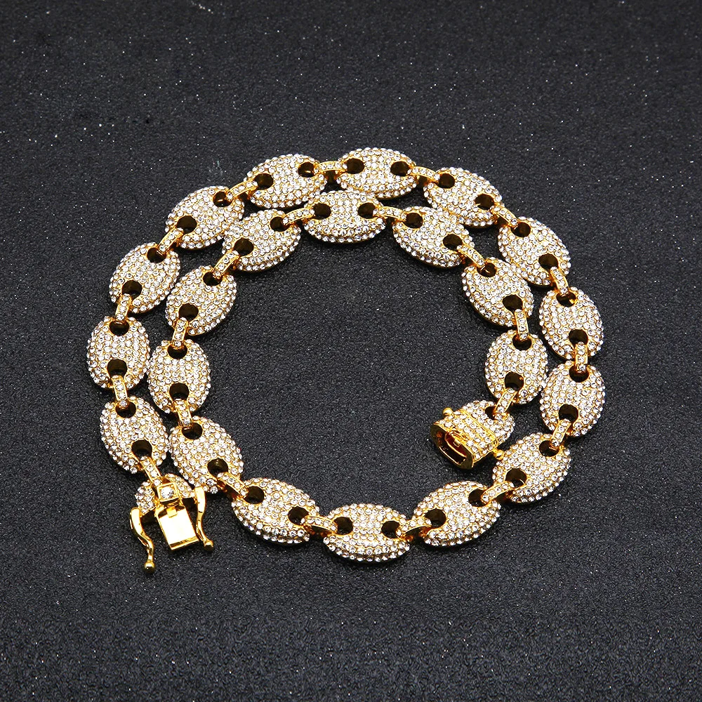 

Drop Shipping Wholesale Iced Out Coffee Bean Chain Necklace Hip Hop Jewelry