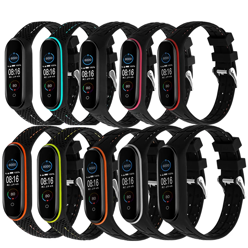 

BOORUI Soft Mi band 5 Strap Pulseira Mi Band 4 Strap Fast ready to ship silicone wrist strap for xiaomi mi band 3 4 5 bracelets, Double colorful styles