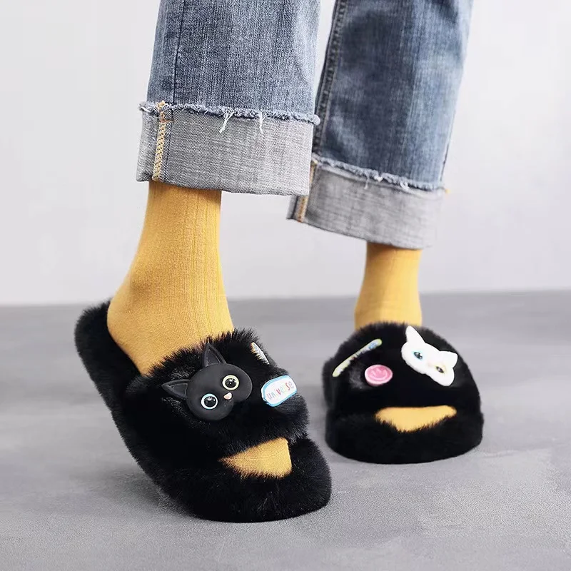 

Women's Fashion Soft Indoor Home Fluffy Fuzzy Sheep Skin Slippers Real Wool Fur Sheepskin Open Toe Fur Slides Slippers, Customized color
