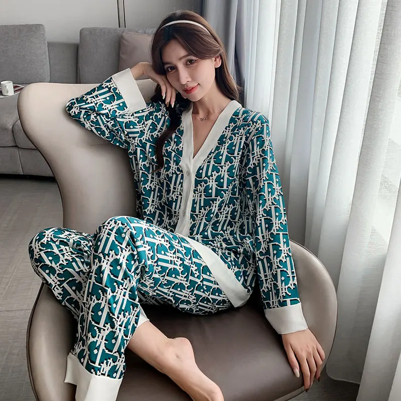 

sleeve long pajama homewear nightwear loungewear night satin silk 2pc pajama set for women, Multi colors
