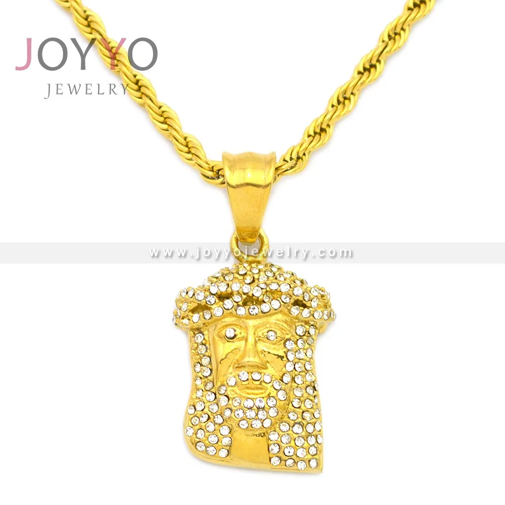 

Hip hop factory custom high quality gold plated jesus pendant stainless steel pendants gold