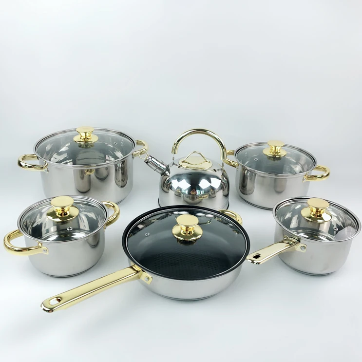 

Best selle of different type cookware set cooking pot 12 piece stainless steel cookware sets 9PCS cookware set, Original color of steel