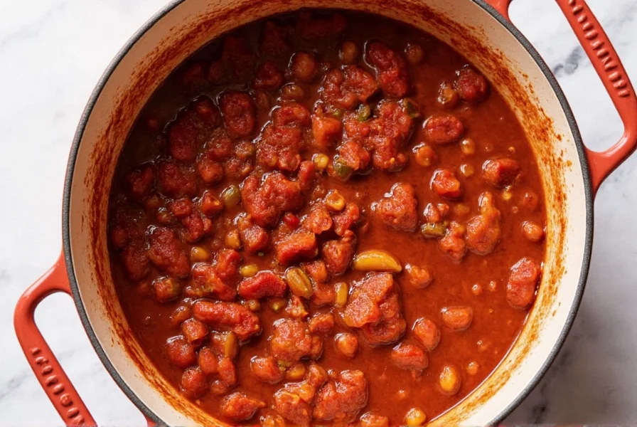 Red Chile Simmering in a Pot