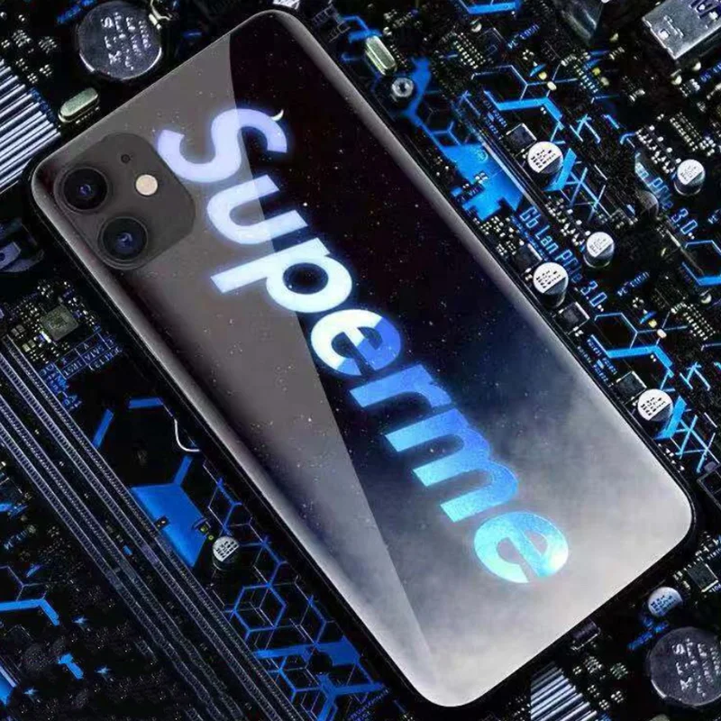 

2021 Hot sale Led luminous tempered glass phone case flash luminous high quality mobile phone case for iPhone 7/8/XS/XR/11/12pro