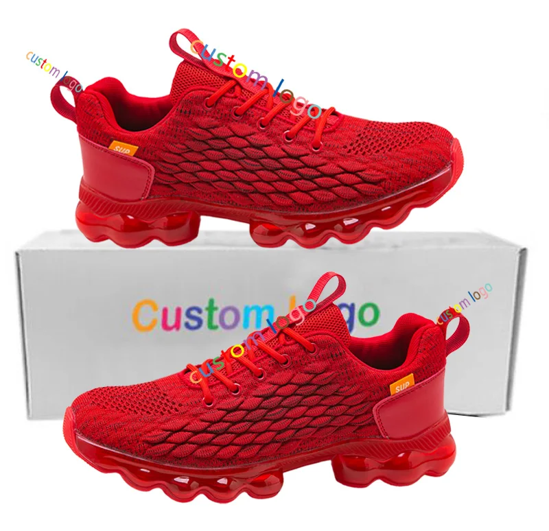 

OEM & ODM Accept Custom Logo With No MOQ Breathable Fly Knit Men Casual Sports Shoes Top Quality TPU Shock Absorption Sneaker, Red/black/white