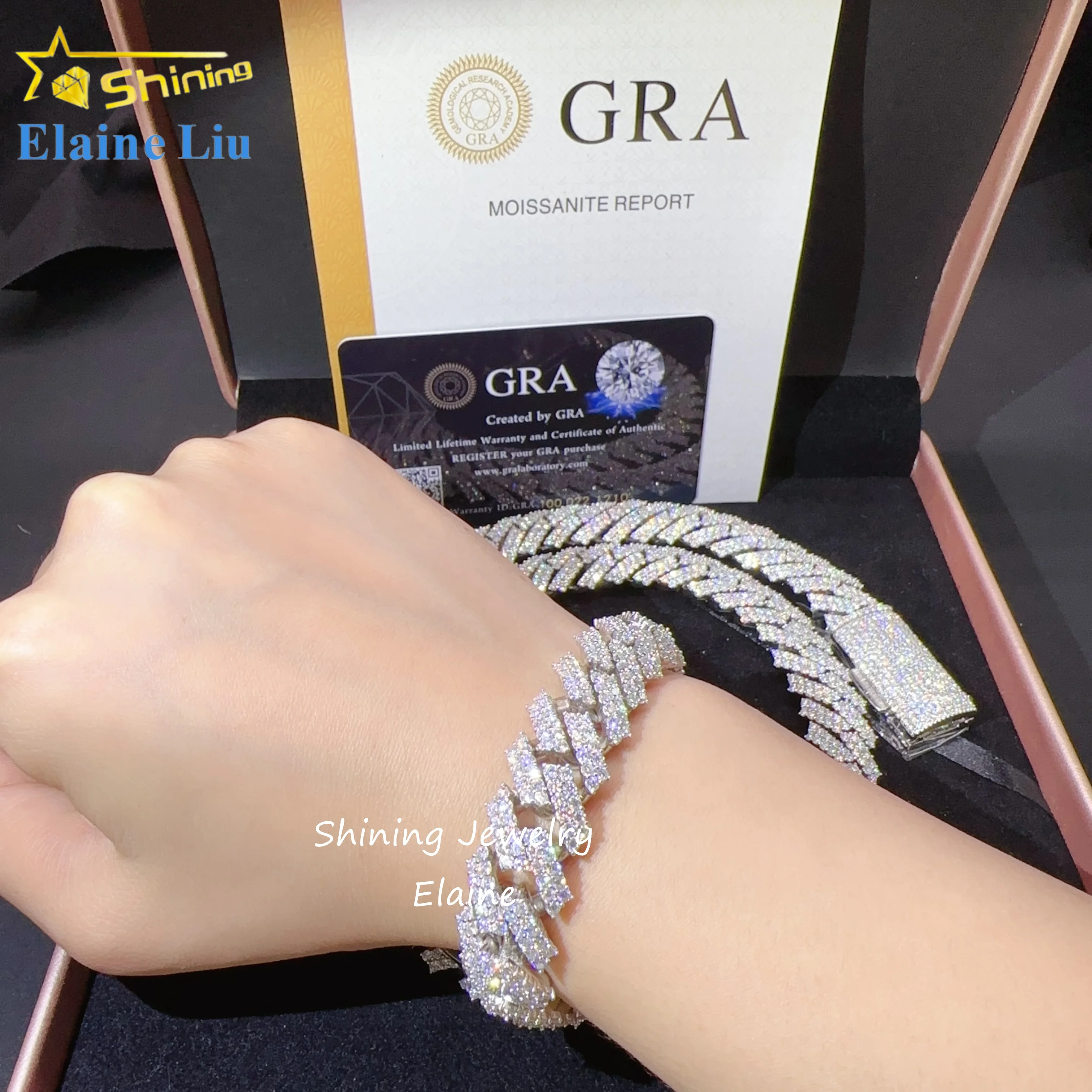 

Pass diamond tester 925 sterling silver luxury custom hip hop vvs moissanite diamond fine iced out jewelry cuabn link ch