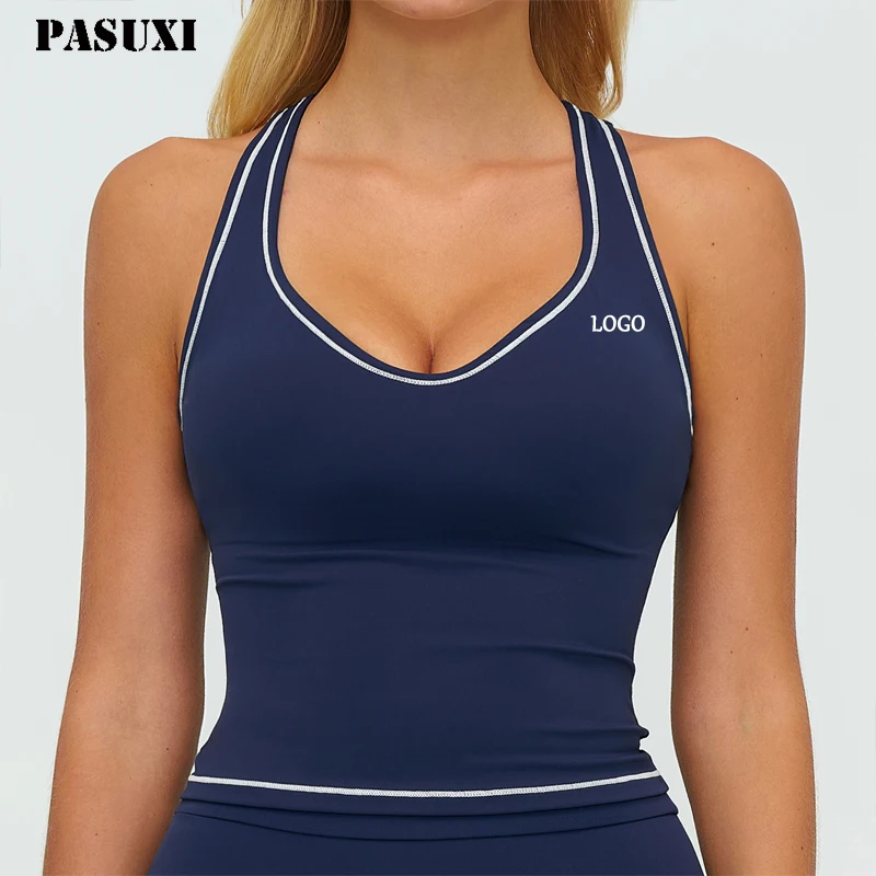 PASUXI Wholesale Women's Quick Dry Breathable One-Piece Sports Vest Seamless Fitness Yoga Suit Top Contrasting Sports Bras