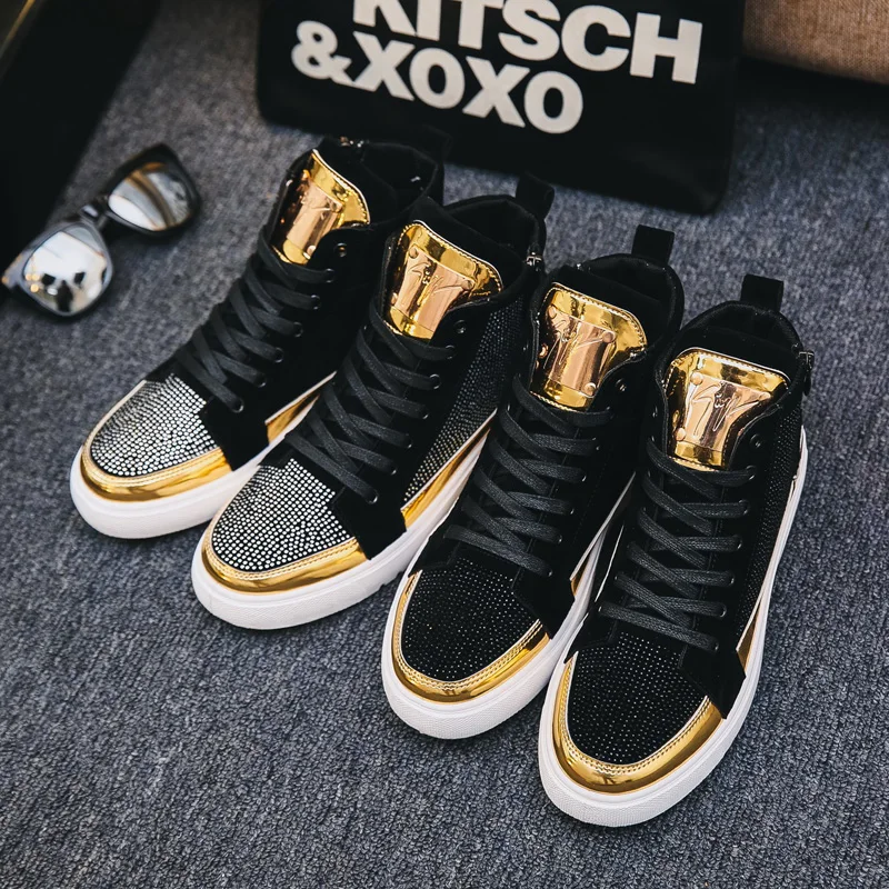

Wholesale New Design Trend PU Upper high Cut Casual Shoes diamond Sneakers For Men