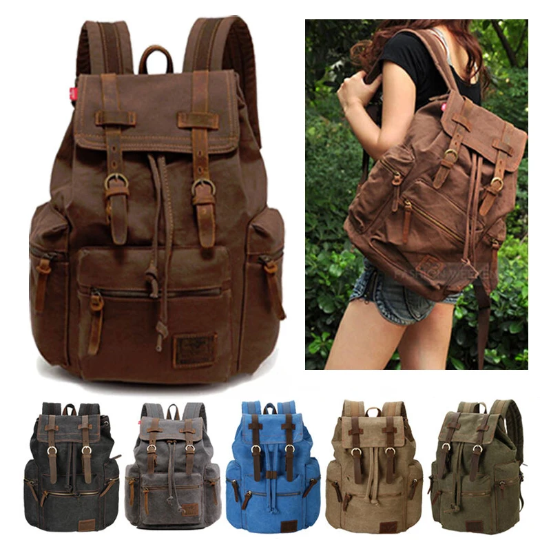 

Men Women Retro College School Bags Backpack Mochila Vintage Drawstring Backpack Laptop Travel Canvas Backpack