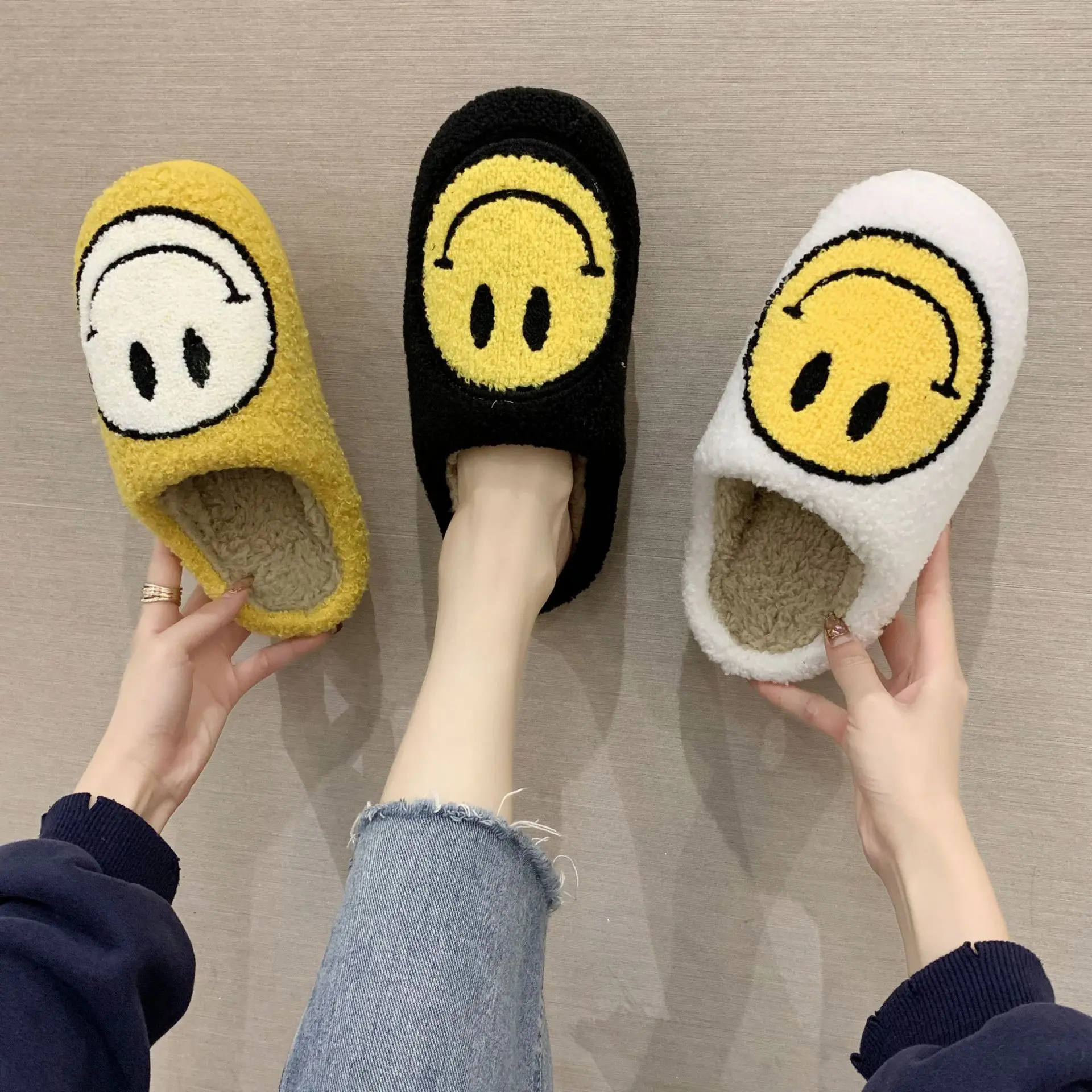 

Cartoon Slippers for Women Indoor Smile Embroidery Non Slip Slipper