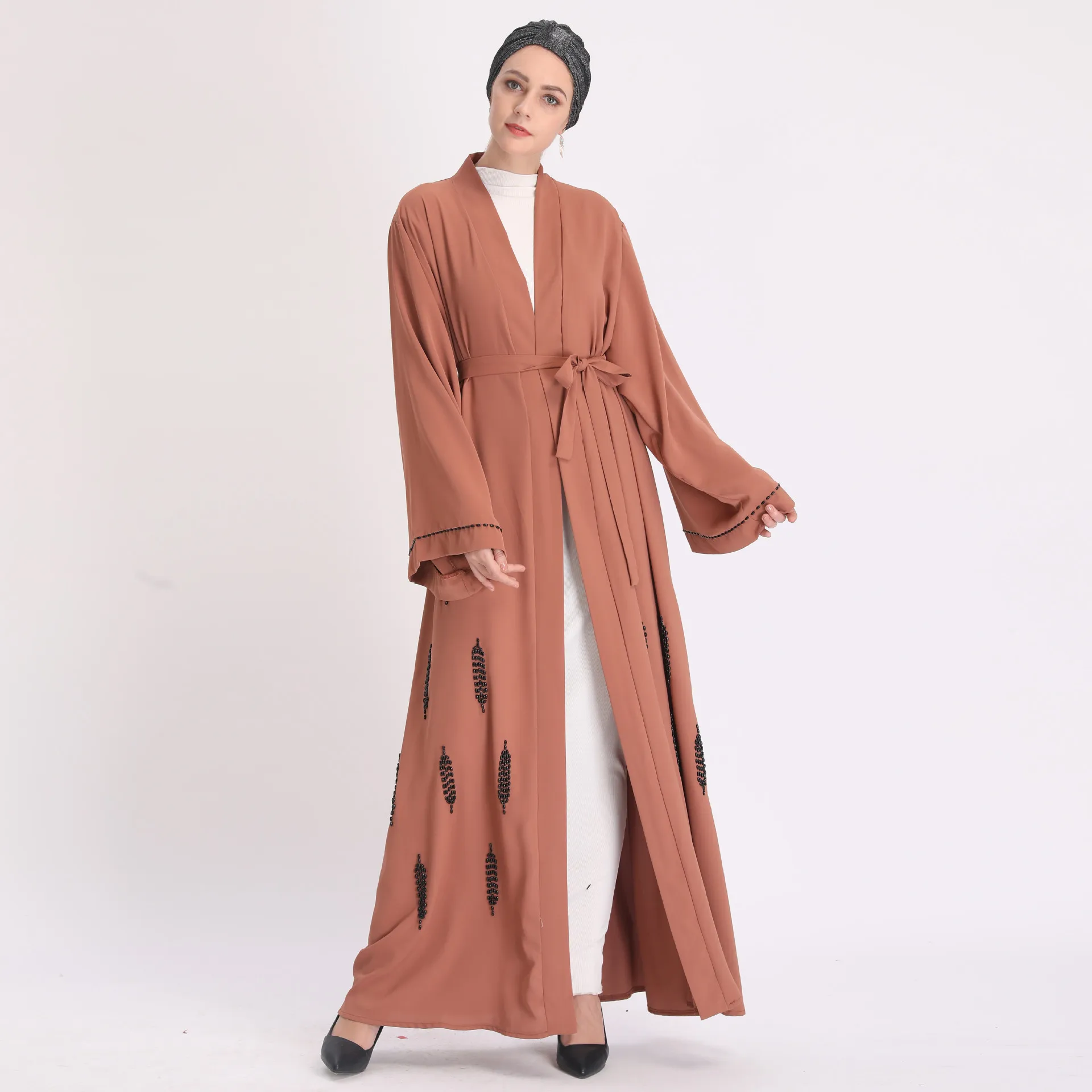 

Dubai islamic clothing floral kimono muslim dress open abaya, Orange