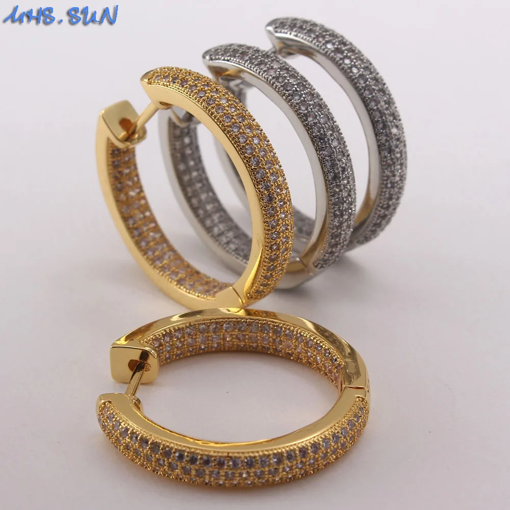 

MHS.SUN Gold/Silver Color Cubic Zircon Hoop Earrings Vintage Women Girls Fashion Design CZ Earrings Jewelry High Quality