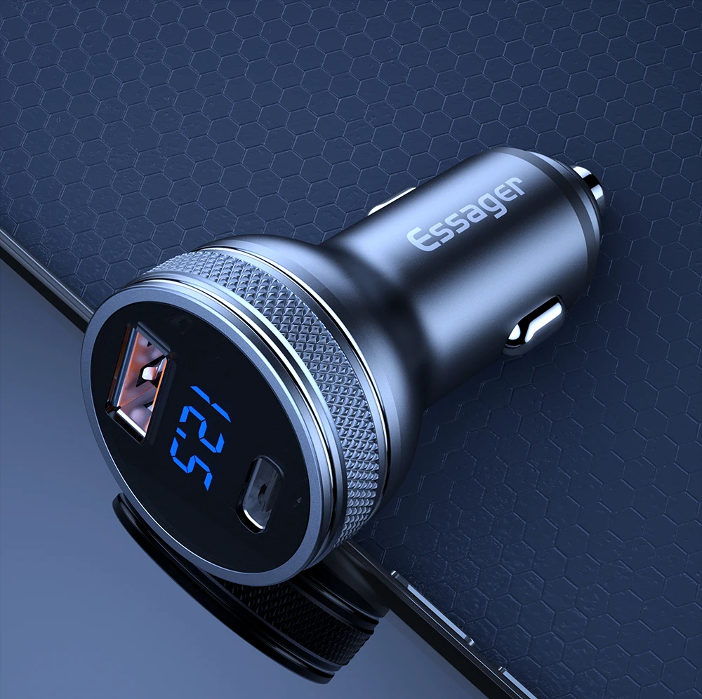 Essager Kingkong Lcd Display Usb C Car Charger Pd+qc3.0 Quick Charge