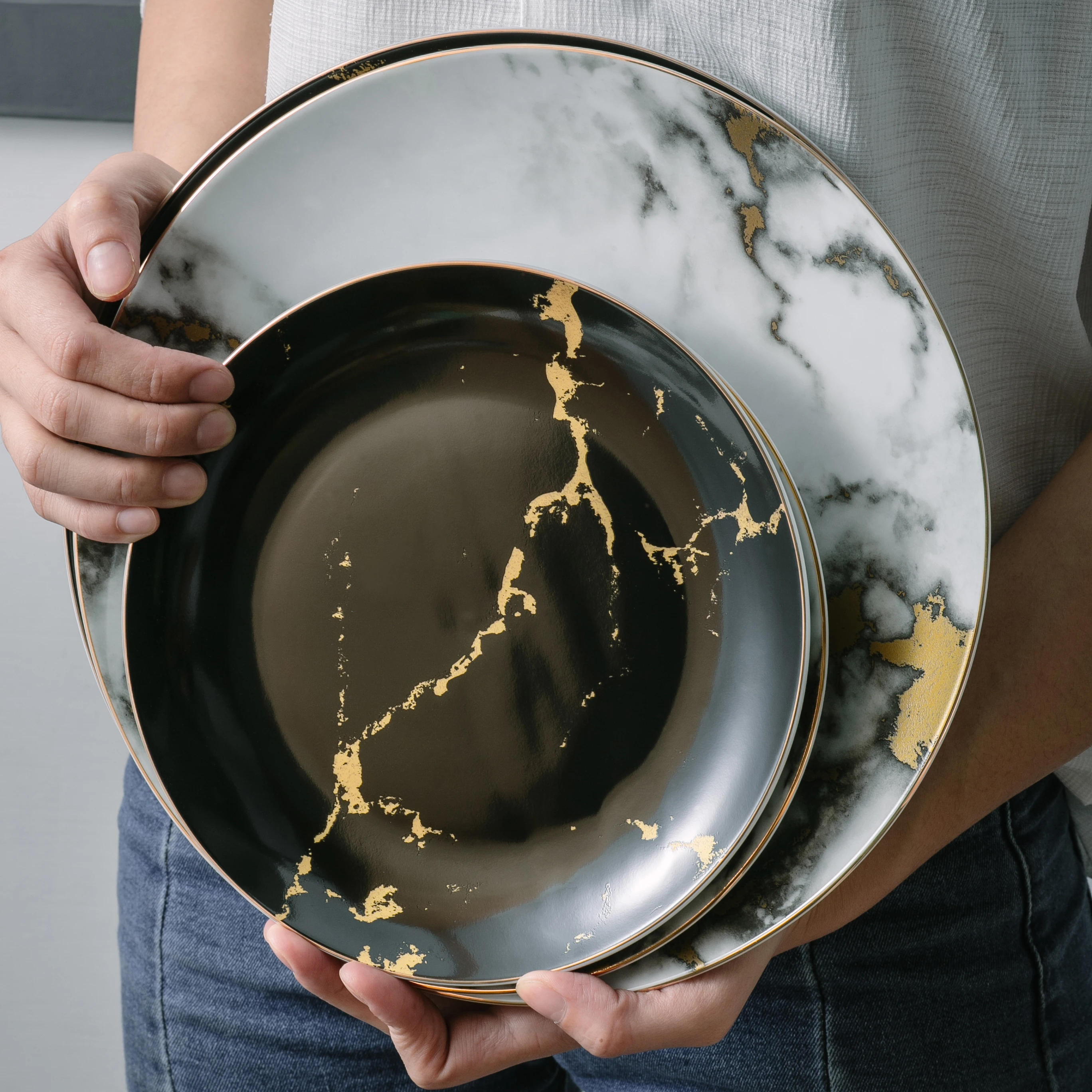 

Ceramic Marble Plate Dish Customized Pattern Modern Type Restaurant Plates