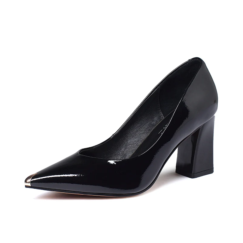 

K033 High class chunky heels women dress shoes ladies luxury shoes, Black
