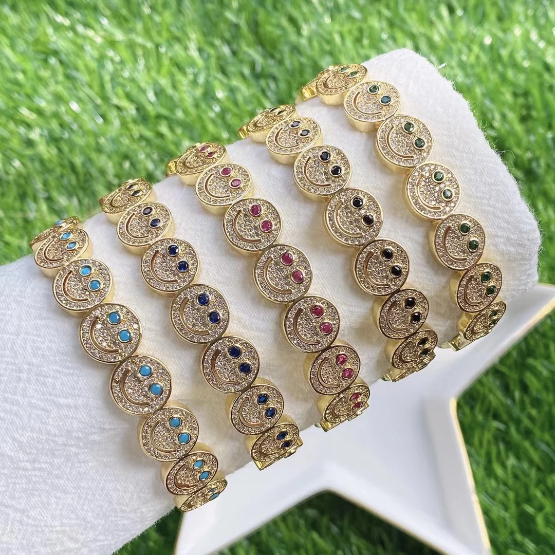 

LS-B2163 Classic Charm Open Cuff Bracelets & Bangles For Women Round Gold Color Crystal Smiley Face Bangles Jewelry Party Gift