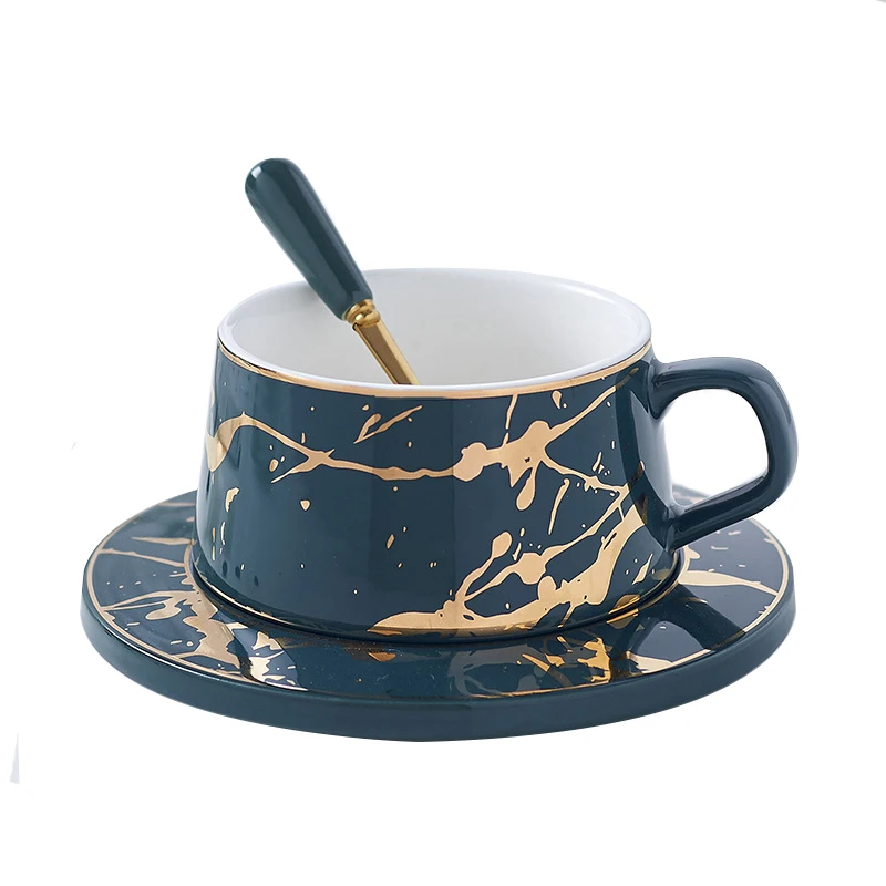 

Hot Sale Bone China Handle Coffee Cup Ceramic Tea Cup and Saucer Sets with Spoon, Black/white
