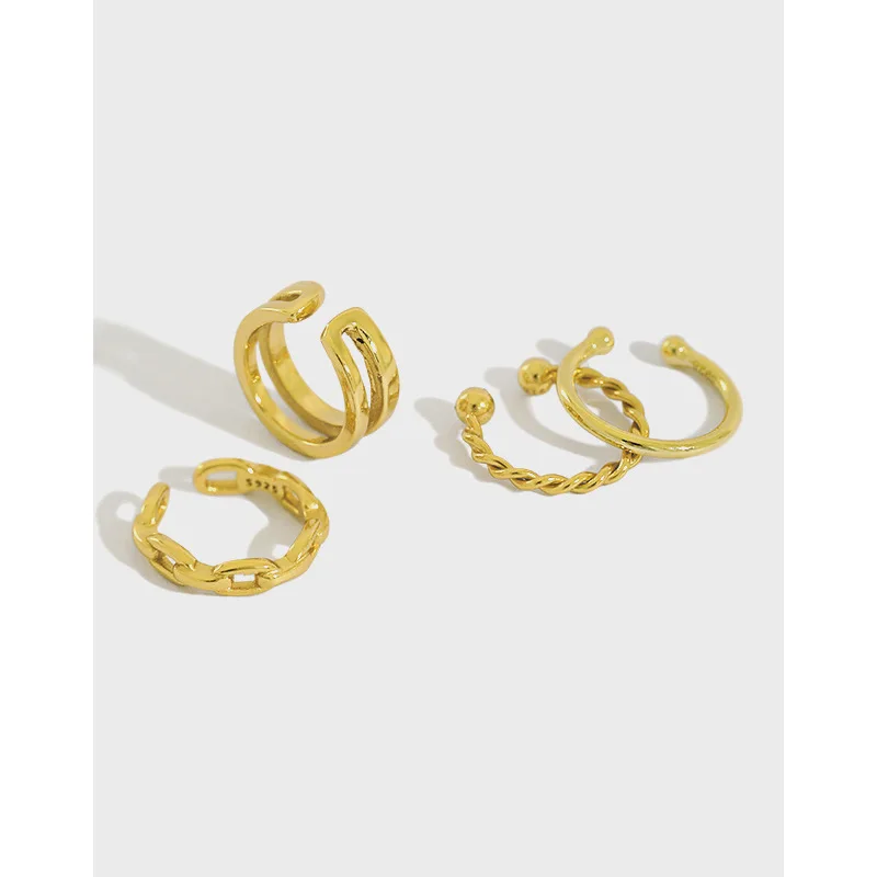 

2021 Korean Ins 18k Gold Filled No Piercing Cuban Chain Ear Clip Minimalist S925 Sterling Silver Twist Earrings Women Jewelry