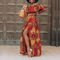 

2020 African Clothing Women Two Piece Set Crop Top And Maxi Skirts