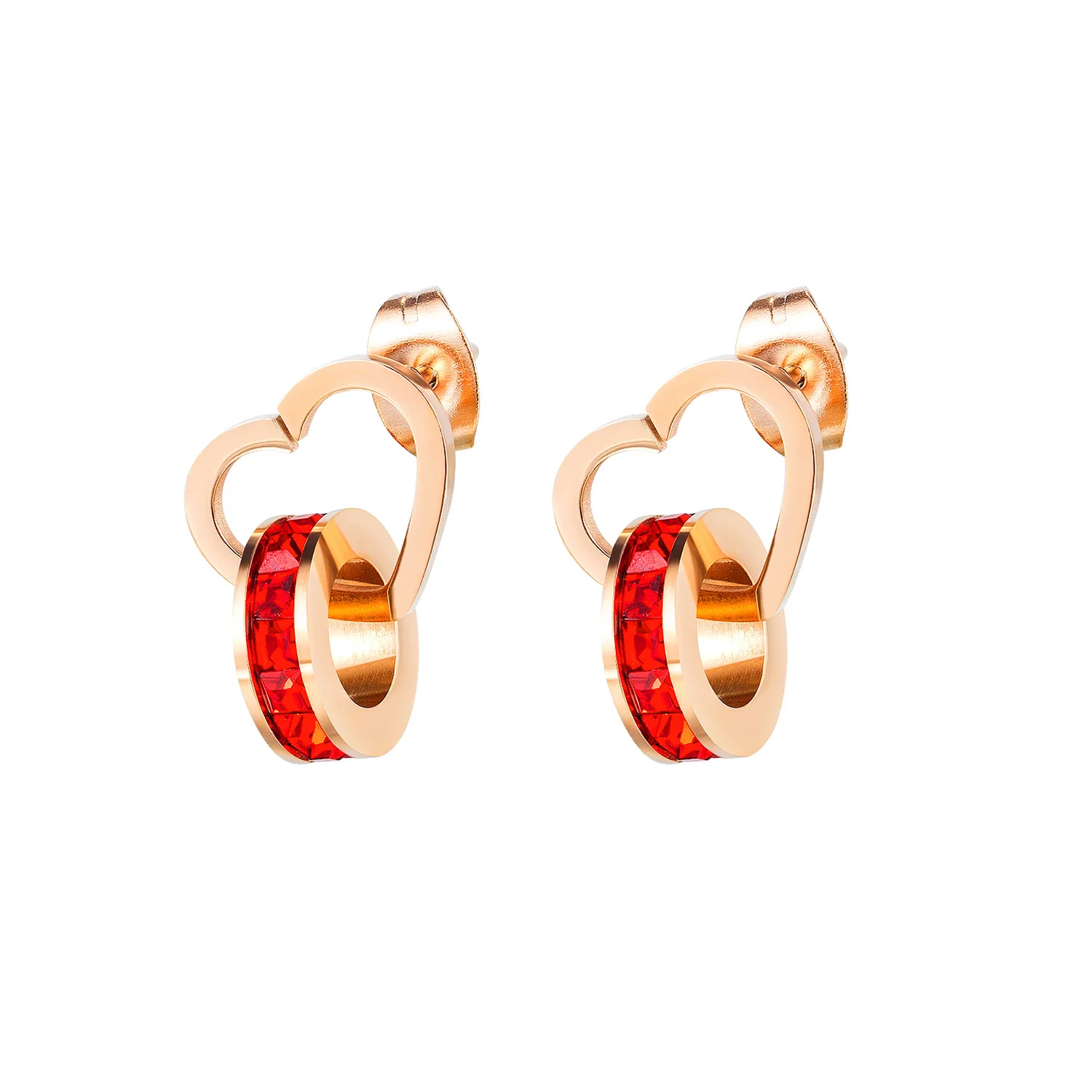 

Fashion and elegant double ring rose gold heart stainless steel earrings women