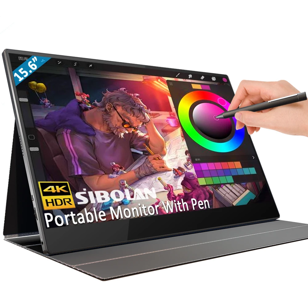 

Sibolan 15.6 inch 4k portable touchscreen gaming monitor 600 brightness 100% color gamut hdr supports stylus pen for ps5