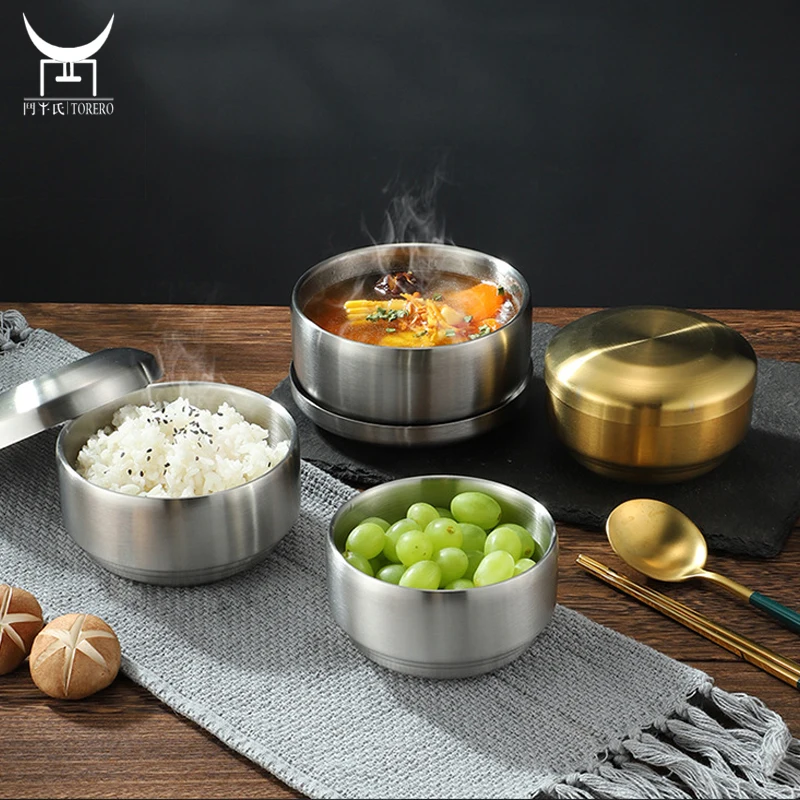 

Insulation double-layer soup bowl anti-fall and anti-scalding children's small bowl stainless steel rice bowl with lid, Customized color